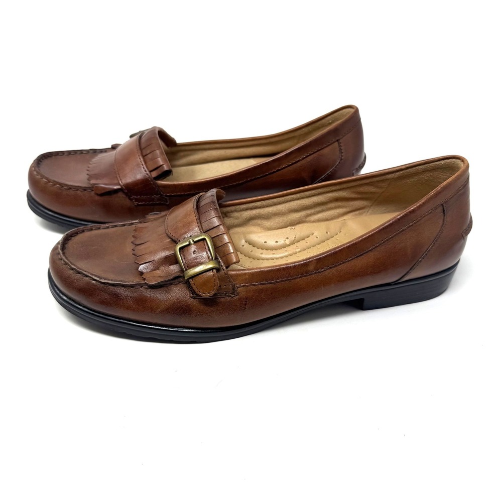 Kiltie Fringe Loafer Brown Leather Earth Spirit Buckle Shoes 10M and 10W Womens - Picture 3 of 8